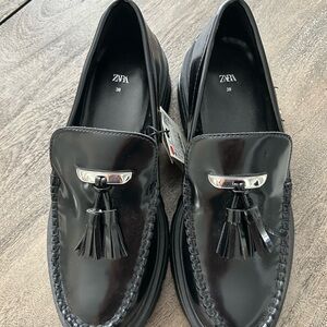 Zara Black Patent Tassel Loafers